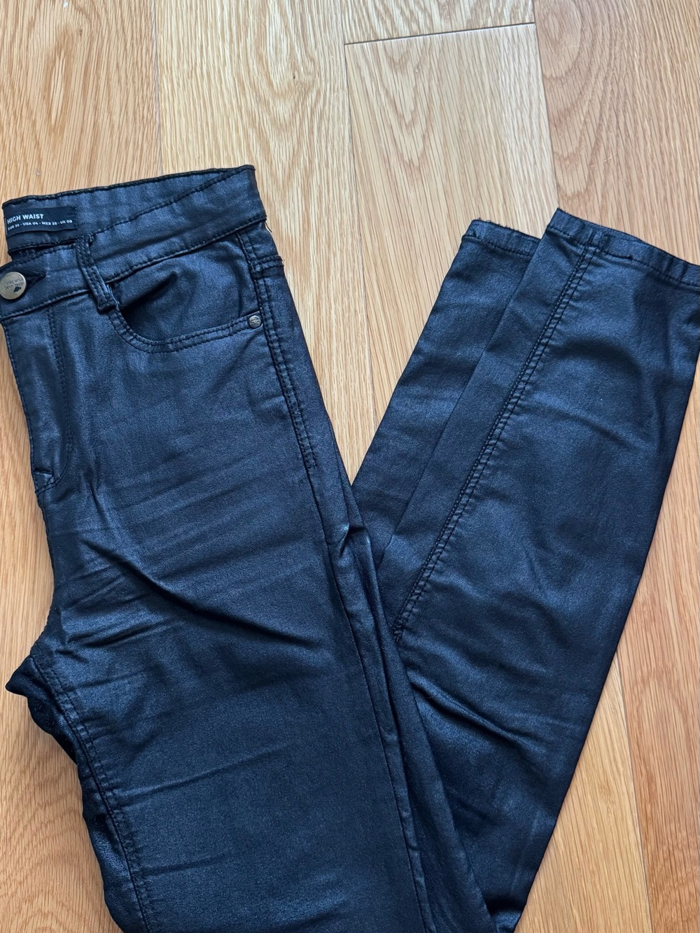 stradivarius Black Skinny Coated Jeans